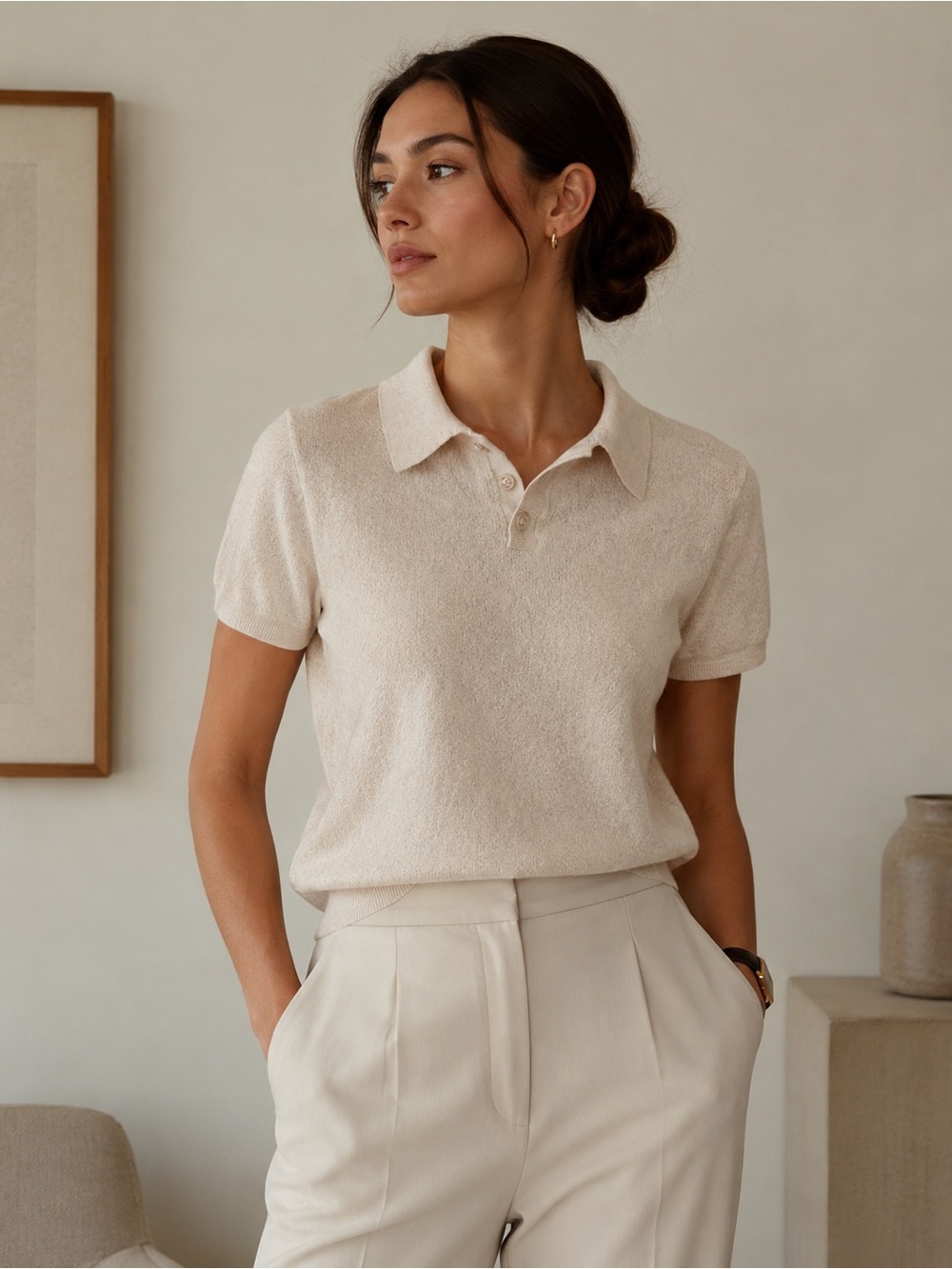 Christian Lacroix Merino Wool Blouse Polo Quiet Luxury Stealth Wealth Size L